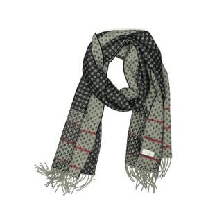 Vera Bradley Black Gray Woven Scarf Fringe Border Geometric Pattern Wrap